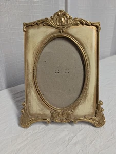Verzierter Bilderrahmen Vintage viktorianischer Stil creme mit Goldakzent ovale Öffnung - Bild 1 von 9