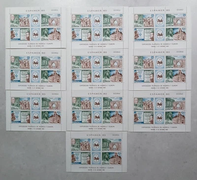 10 HOJAS BLOQUE DE 4 SELLOS DE 25-25-50 Y 100 PTAS. ESPAMER-80. EDIFIL 2579 - Imagen 1 de 2