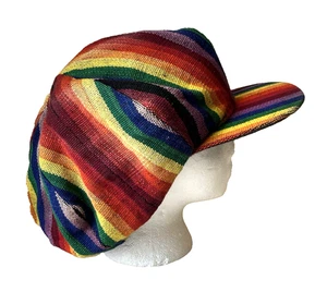 VINTAGE HAND MADE IN GUATEMALA 100% COTTON NEWSBOY RASTA HAT WOMEN'S MEN'S OS - Picture 1 of 7