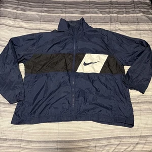 Vintage Nike Windbreaker Jacke weiß/blau bestickt Swoosh Colorblock Design XXL - Bild 1 von 10