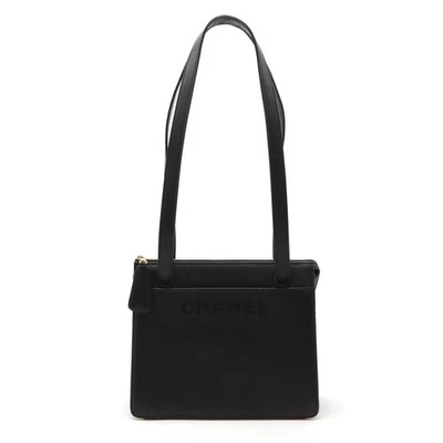 Bolso de Mano CHANEL Bolso de Hombro Bolso de Hombro Logo Bordado Cuero Negro Dorado H Foto 1 de 4