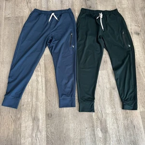 (2)Vuori Joggers Mens Medium Blue/ Green Sunday Performance Zip Pocket Athletic - Picture 1 of 8