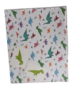 KIDS ADULT ANY OCCASSION GIFT WRAP WRAPPING PAPER DINOSAUR 2 SHEET 2 TAG NOVELTY - Picture 1 of 1