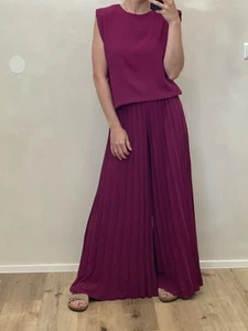 2-teiliges Set Beere Wide Leg Hose Plissee & Bluse Onesize bis Gr. 40 (F2) H - Bild 1 von 6