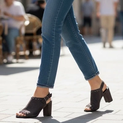 Stuart Weitzman Commodore Bootie 6 Brown Leather Suede Studded Shoes Chic Edgy - Image 1 of 4