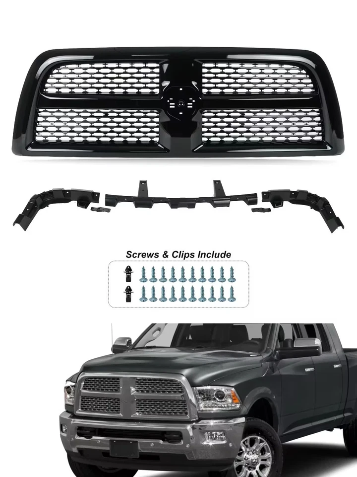 Front Bumper Grille Grill For 2010-2018 Ram 2500/3500 Upgrade Gloss Black Foto 1 de 4