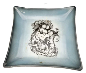 Sascha Brastoff Mermaid Design MCM Teal Blue Pottery Plate 8" Wide 1 1/2" Deep - Picture 1 of 13