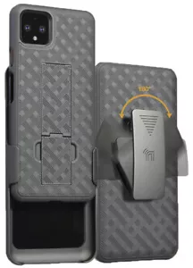 Black Case Kickstand Cover + Belt Clip Holster Holder for Google Pixel 4 XL - Picture 1 of 9