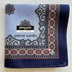 Mens Handkerchief VTG Geometric Gray Red Classic Pocket Square Blue Cotton 18" - Picture 1 of 3