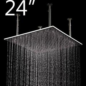 Brushed Stainless Steel Luxury LED Square Rain Bathroom Shower Head (24 Inch)