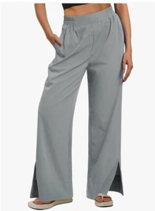 LILLUSORY Wide Leg Dress Pants Women's High Waisted Dressy Small Sage Green Slit - Picture 1 of 9