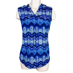 Blusa Top Coral Bay Mujer Talla 1X Azul Chevron Sin Mangas Transparente Abotonada - Imagen 1 de 6
