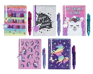 Reversible Sequin Secret Diary + Rainbow Pen for Girls A5 Unicorn Notebook 80 pg - Picture 1 of 31