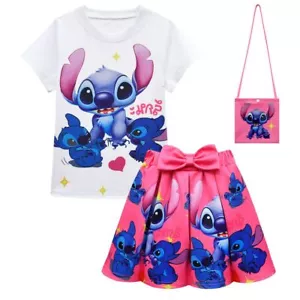 Stitch 3-10 Year Old Girl Skirt Short sleeved Skirt Bag 3-Piece Set - Picture 1 of 34