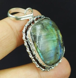 Natural Labradorite Gemstone Pendant 925 Sterling Silver Jewelry - Picture 1 of 5