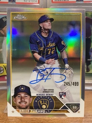 2023 Topps Chrome Baseball Brice Turang Rookie Auto Refractor /499 Card #RA-BT - Image 1 of 2