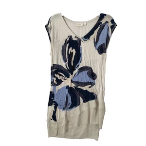 Deletta Womans Dress Beige Small Floral Short Sleeve V Neck Pullover - Picture 1 of 7