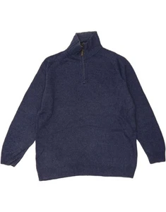PIERRE CARDIN Mens Slim Fit Zip Neck Jumper Sweater Large Navy Blue Wool BD11 - Picture 1 of 5