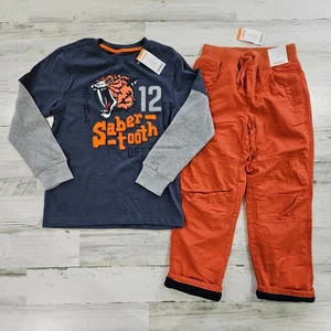 Gymboree Jungen 7 8 Säbelzahntiger T-Shirt und orange gefütterte Hose NEU Neu mit Etikett - Bild 1 von 5