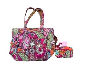 Vera Bradley Pink Swirls Paisley Quilted Purse Tote Bag Wallet Set Lot - Picture 1 of 9