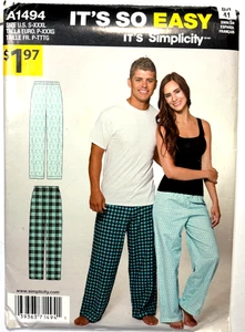 Simplicity Sewing Pajama Pants Bottoms Unisex S-3X  New Uncut 1494 - Picture 1 of 2