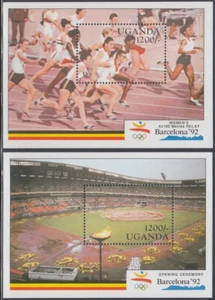 UGANDA Sc # 874-5 CPL MNH JUEGO DE 2 S/S, BARCELONA 1992 VERANO OLIMPICS - Imagen 1 de 1
