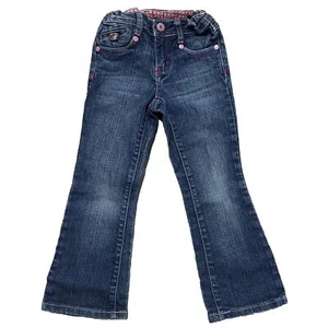 Zana Di Girls Flare Jeans Sz 5 Adjustable Waist Y2K Blue Denim Pink Trim School - Picture 1 of 11