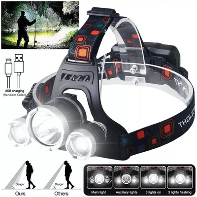 VASTFIRE Scheinwerfer 3-LED Stirnlampe Kopflampe Akku Wiederaufladbar Wasserdicht IPX3 DE