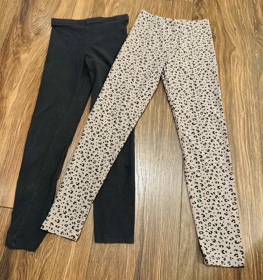 Niñas H&M & Old Azul Marino Paquete Leggings, Negro y Estampado Leopardo Leggings Talla 7/8 Foto 1 de 1