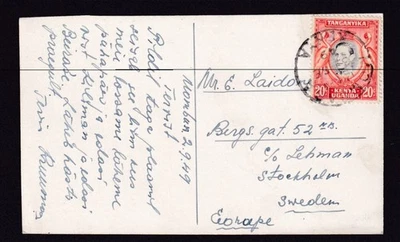 Kenia 1949 foto real postal MOMBASA 20c a Suecia Foto 1 de 2