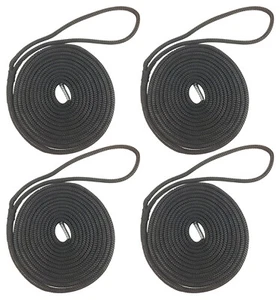 4 x 12mm Black Polyester Pre Spliced Dockline Mooring Ropes x 12 Metres Warps - Picture 1 of 9