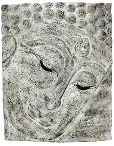 Buddha face panel Textured Stone Effect finish, 51cm high, Thailand Wood Carving - Picture 1 of 4