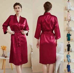 US Mujeres Largo Kimono Batas Vestido Satén Albornoz Bata de Novia Camisón - Imagen 1 de 32