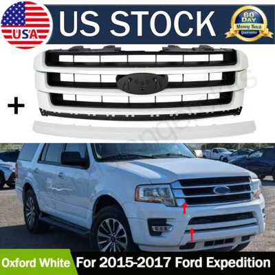 Oxford White Front Bumper Cover Molding & Front Grille 2015-2017 Ford Expedition Foto 1 de 4