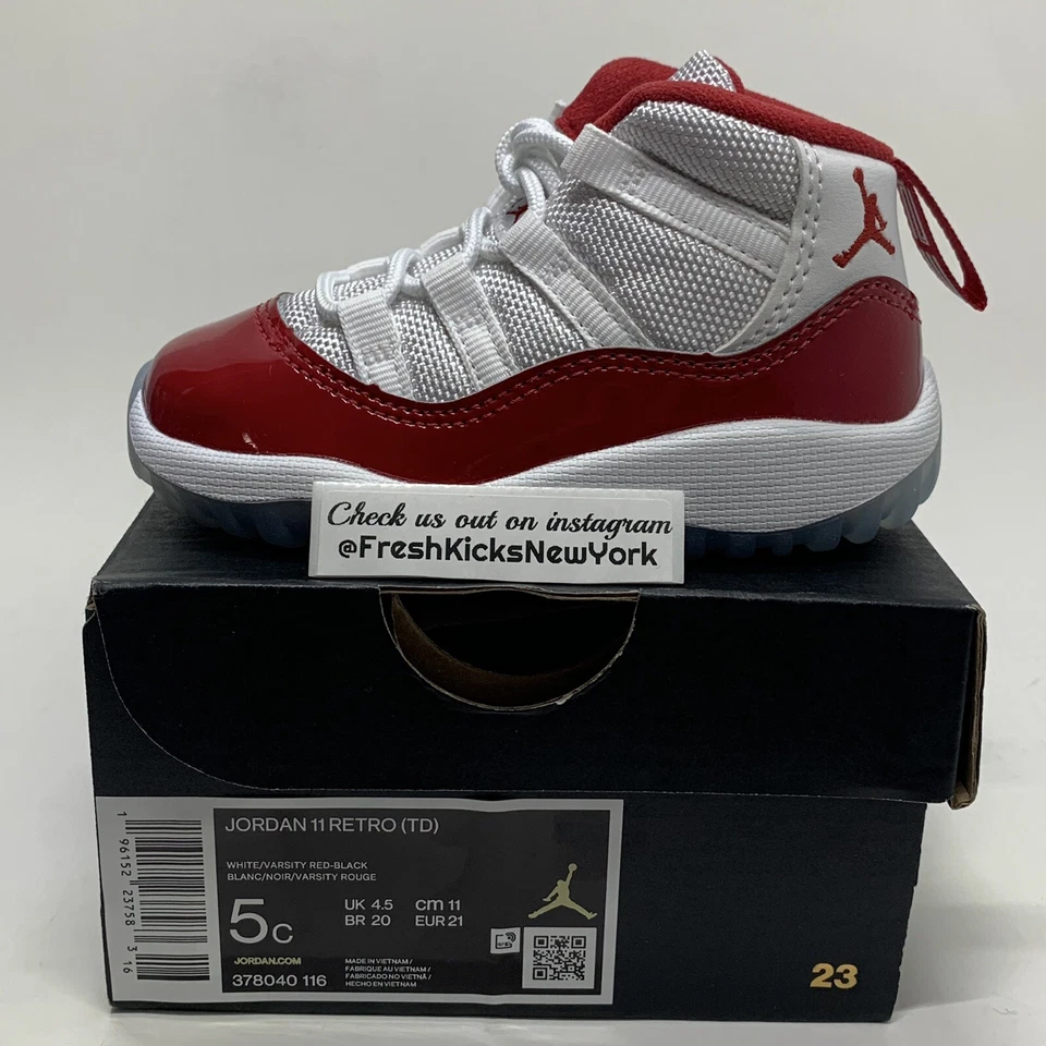 Nike Air Jordan 11 Retro TD Toddler Size 8 C Red Cherry White Sneaker 378040-116