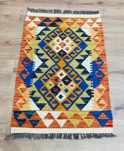Alfombra Kilim Afgana Hecha a Mano Kilim Multicolor Lana Salón Azteca 60x86cm - Imagen 1 de 3