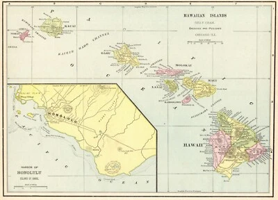 Antiguo mapa estatal de Hawai de 1897 mapa George Cram de las islas hawaianas de Hawái 9407 Foto 1 de 4