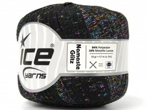 Namaste Glitz Ribbon Yarn 80354 Black Pink Blue Gold + Ice Yarns 50gr 50y 1/4"wd - Picture 1 of 6