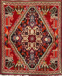 Navy Blue/ Red Handmade Wool Abadeh Square Rug 2x2 Tribal Traditional Foyer Rug - Picture 1 of 12