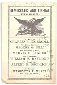 1873 Demokratisches & Liberales Ticket für CT Gov - Charles R. Ingersoll TOLLE GRAFIKEN - Bild 1 von 2