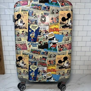 RARE Cartoon Comic Disney Parks Mickey Mouse Large 26x16 Hardshell Suitcase READ - Picture 1 of 12
