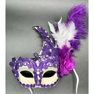 Masquerade Venetian Mask Mardi Gras Carnival Purple and pearl sparkle eye mask w - Picture 1 of 15