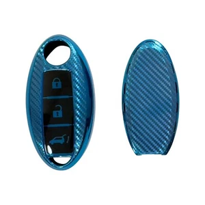 Nueva cubierta remota llavero inteligente estuche completo fibra de carbono poliuretano termoplástico Nissan 3 botones azul - Imagen 1 de 6