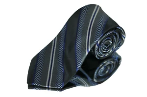 Jhane Barnes Men's Tie Black Gray & Blue Striped Woven Silk Necktie 60 x 3 in - Picture 1 of 3