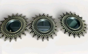 3pc Decorative Wall Mirror Set - Sunflower, Brushed Gold on Black - Plastic - Picture 1 of 4