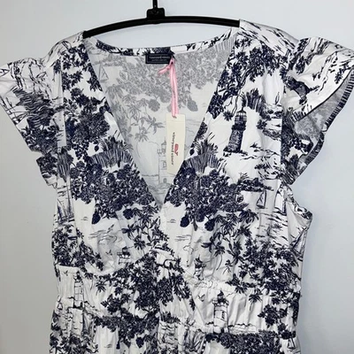 Nuevo Vestido Midi Vineyard Vines Popelina Flutter Vineyard Toile Azul Marino Grande Marinero Foto 1 de 4