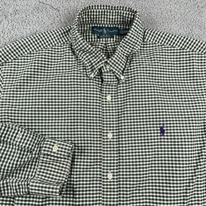 VTG Polo Ralph Lauren Shirt Mens 2XL XXL Green Oxford Gingham Check Custom Fit - Picture 1 of 11