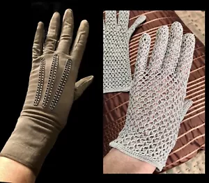 LOTE-2 Pares) GUANTES DE ENCAJE DE COLECCIÓN AÑOS 30 *SEDA KAYSER Tejidos para Conducir y Ganchillo con Cuentas - Imagen 1 de 14