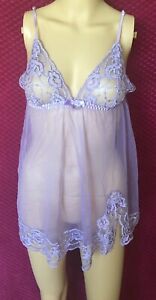 Frederick Of Hollywood  Lingerie Sheer Spaghetti Strap Embroidered Purple Size S