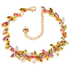 REAL TOURMALINE PERIDOT TOURMALINE CITRINE STERLING 925 SILVER BRACELET 6.25-8" - Picture 1 of 6